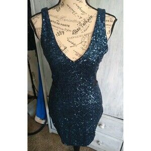Baby Sheer Cut Out Sides Vneck Dress Blue Sm Party Cocktail Y2K Vintage Sexy